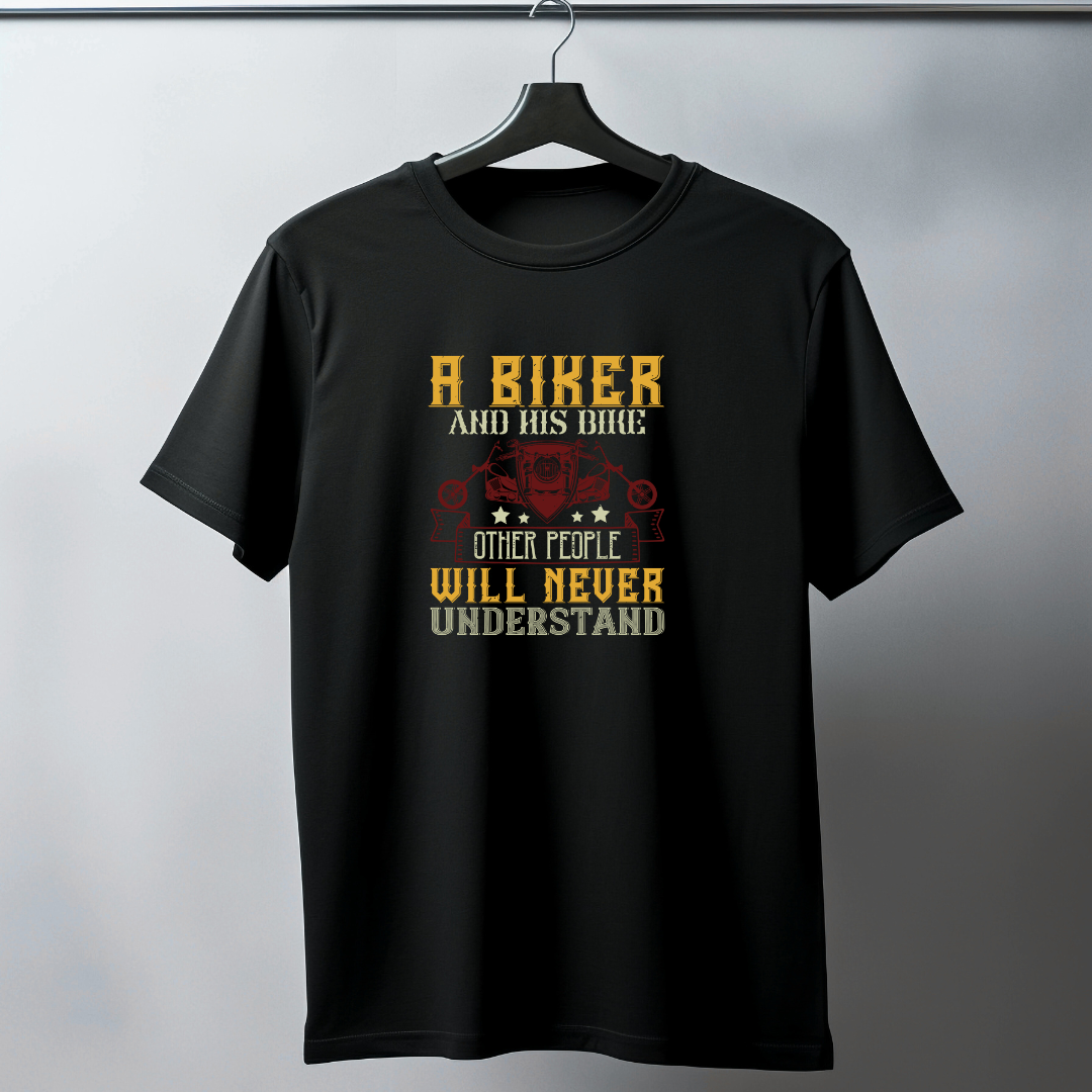 A Biker and his bike (Heroes) 100% Cotton Black T-Shirt