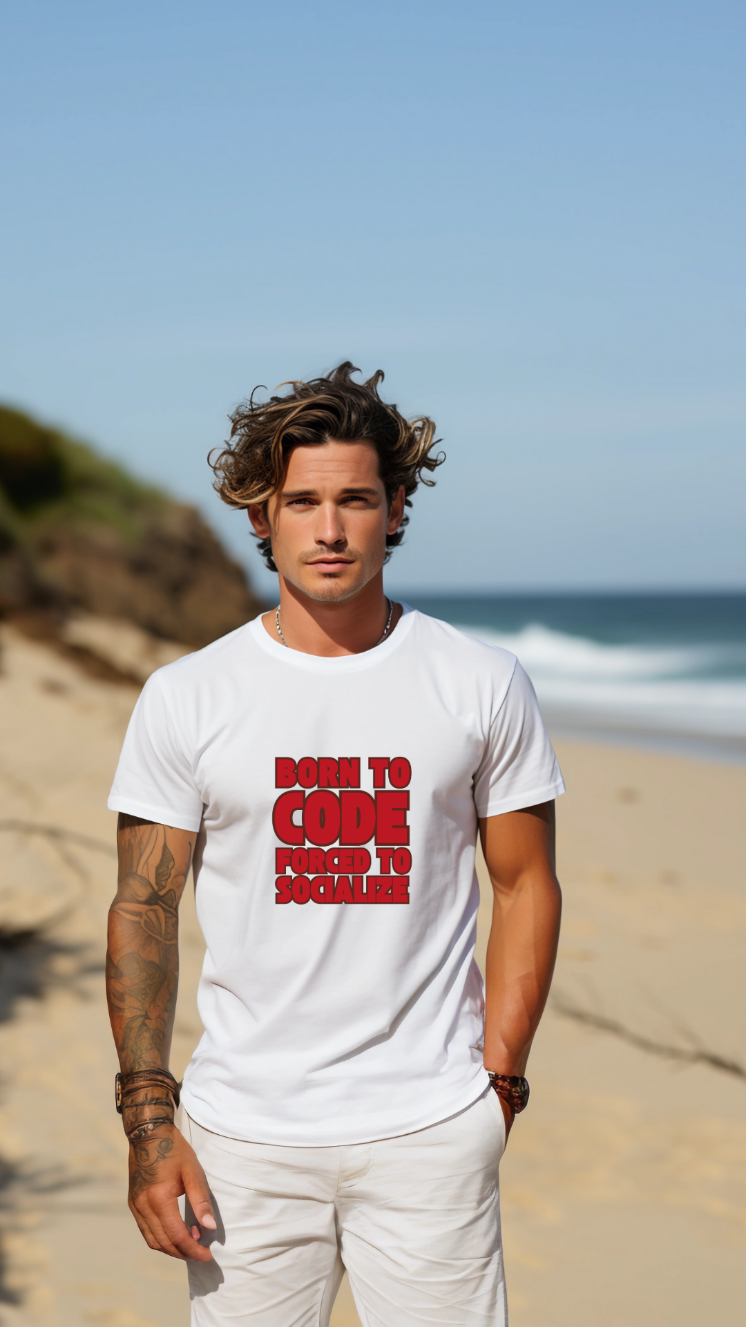 Born to Code Forced to Socialize (Heroes) 100% Cotton White T-Shirt